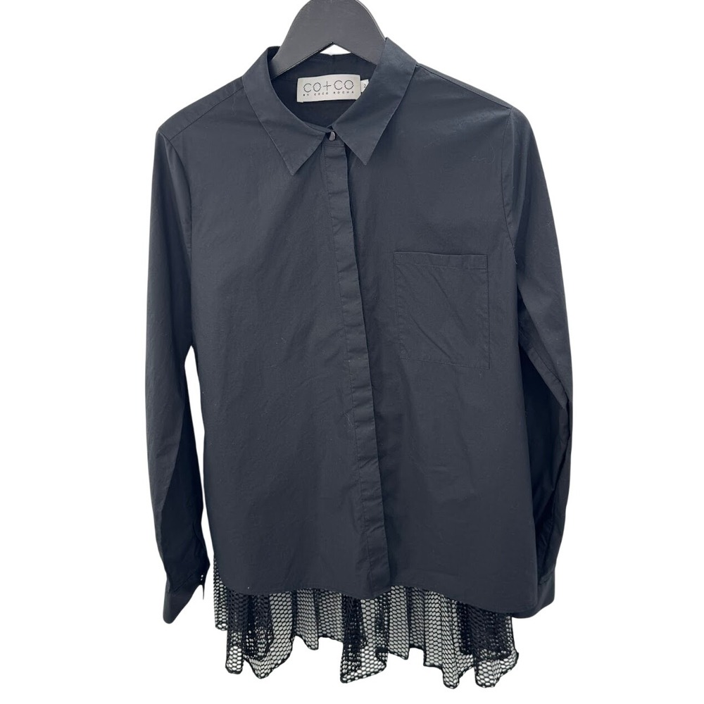CO+CO by Coco Rocha Cory Top Black Mesh Back Button Down Shirt CRC249 Womens 2
